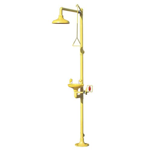 Douche de sécurité sur pied - FS1M-E - Aqua Safety Showers Internatioanl - avec douche oculaire / d'intérieur / pour environnement dangereux