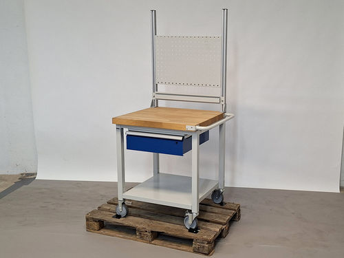 Établi en hêtre - 05-8001A6-077B5S.11-SA-Sch - RAU - à tiroir / mobile / à étagères