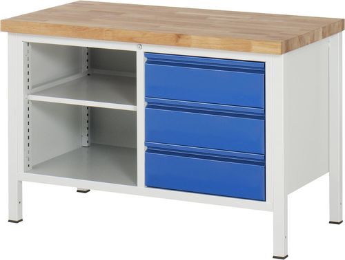 Établi en hêtre - 8462 - RAU - avec armoire / à 3 tiroirs