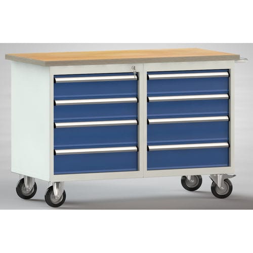 Établi en hêtre - WP834N-1200M30-E7020 - KLW LUTZ - pour atelier / à 8 tiroirs / mobile