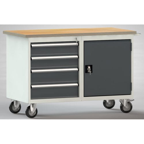 Établi en hêtre - WP834N-1200M30-E7035 - KLW LUTZ - à 4 tiroirs / mobile / à double porte