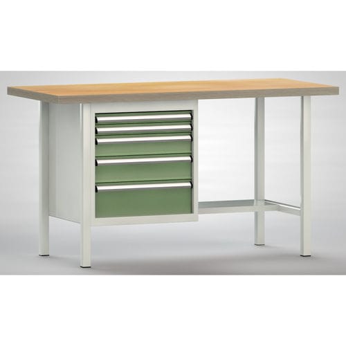 Établi en hêtre - WS118N-1500M40-E7028 - KLW LUTZ - pour atelier / à 5 tiroirs / à étagères