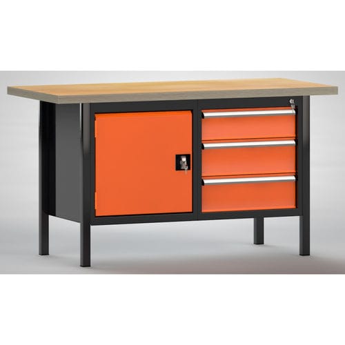 Établi en hêtre - WS177N-1500M40-E1660 - KLW LUTZ - pour atelier / à 3 tiroirs / à double porte