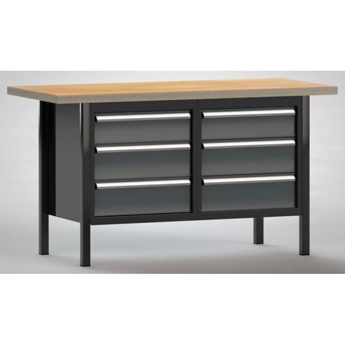 Établi en hêtre - WS177N-1500M40-E1661 - KLW LUTZ - pour atelier / à 6 tiroirs / métallique