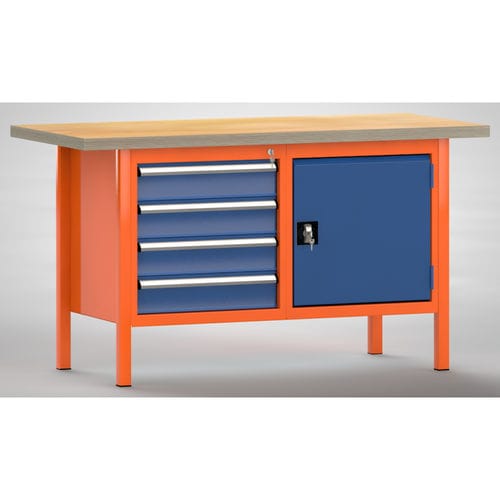 Établi en hêtre - WS177N-1500M40-E7040 - KLW LUTZ - pour atelier / à 4 tiroirs / à double porte