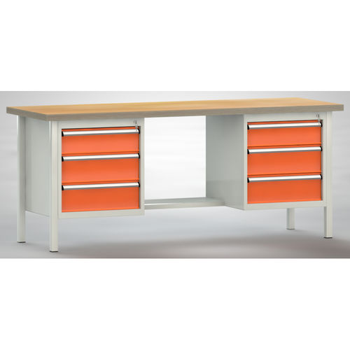 Établi en hêtre - WS202N-2000M40-E2002 - KLW LUTZ - pour atelier / à 6 tiroirs / à étagères