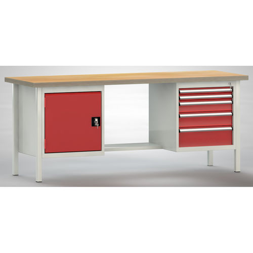 Établi en hêtre - WS202N-2000M40-E2003 - KLW LUTZ - pour atelier / à 5 tiroirs / à étagères
