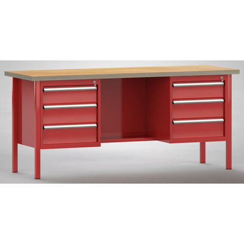 Établi en hêtre - WS205E-2000M40-E2002 - KLW LUTZ - pour atelier / à 6 tiroirs / à étagères