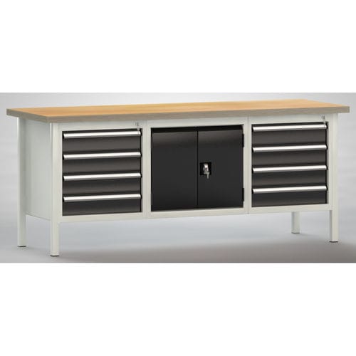 Établi en hêtre - WS239N-2000M40-E2050 - KLW LUTZ - pour atelier / à 8 tiroirs / à porte