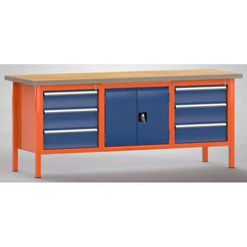 Établi en hêtre - WS239N-2000M40-E7025 - KLW LUTZ - à 6 tiroirs / à double porte / avec armoire