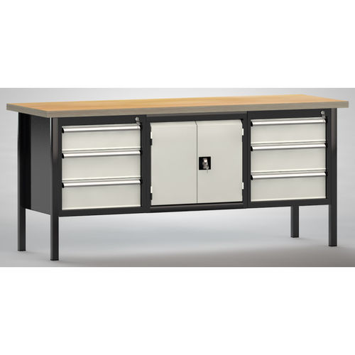 Établi en hêtre - WS239E-2000M40-E7025 - KLW LUTZ - pour atelier / à 6 tiroirs / à double porte