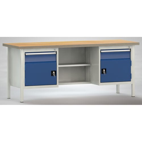 Établi en hêtre - WS213N-2000M40-E2001 - KLW LUTZ - pour atelier / à 2 tiroirs / à double porte