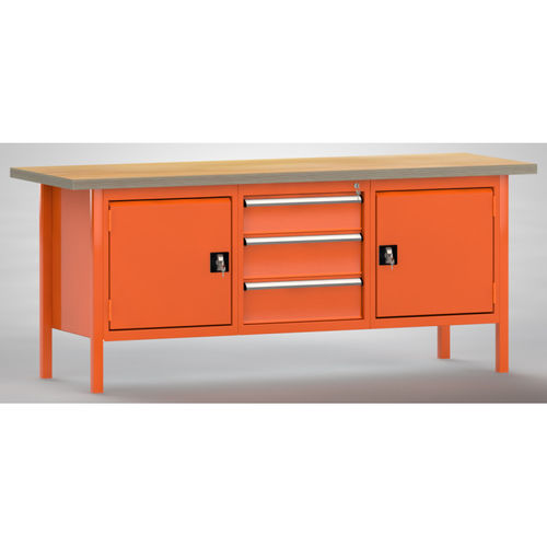 Établi en hêtre - WS247N-2000M40-E2074 - KLW LUTZ - pour atelier / à 3 tiroirs / à double porte