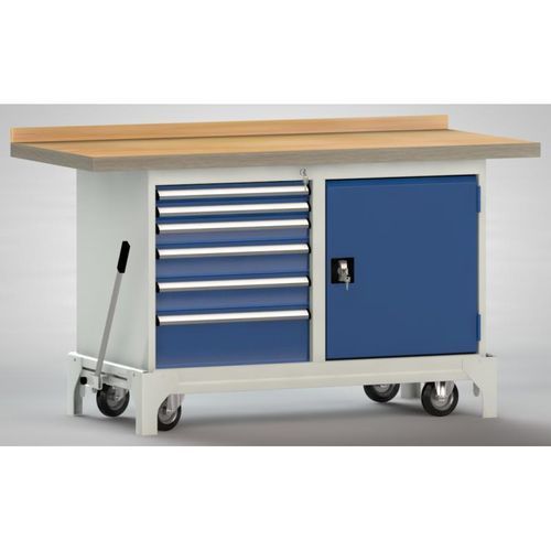 Établi en hêtre - WP782N-1500M45-E0012 - KLW LUTZ - à 6 tiroirs / à porte / mobile