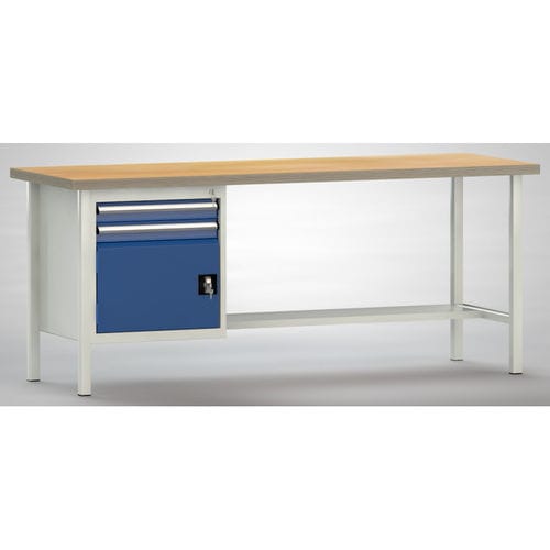 Établi en hêtre - WS118N-2000M40-E1691 - KLW LUTZ - à 2 tiroirs / à porte / à étagères