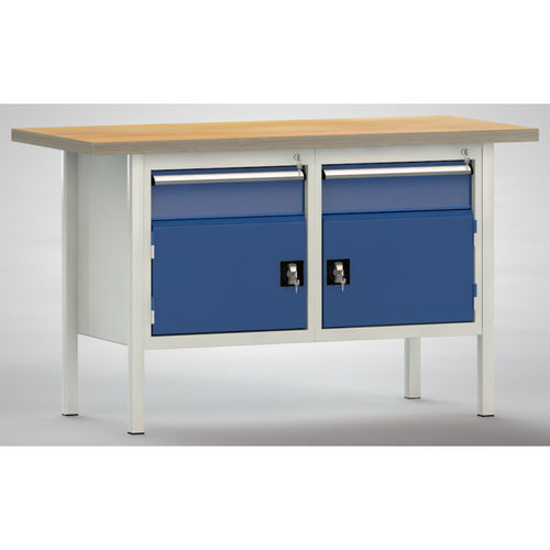 Établi en hêtre - WS177E-1500M40-E1650 - KLW LUTZ - à 2 tiroirs / double porte / entièrement soudé