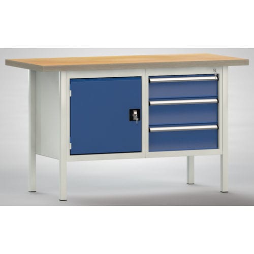 Établi en hêtre - WS177E-1500M40-E1660 - KLW LUTZ - pour atelier / à 3 tiroirs / à porte