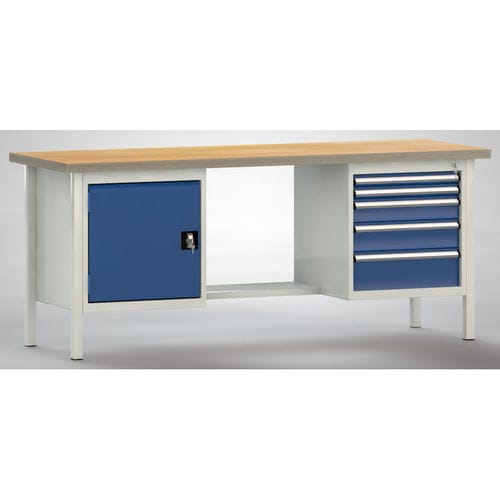 Établi en hêtre - WS202N-2000M40-E2003 - KLW LUTZ - pour atelier / à 5 tiroirs / à porte
