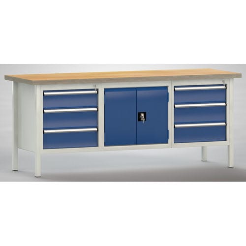 Établi en hêtre - WS239N-2000M40-E7025 - KLW LUTZ - pour atelier / à 6 tiroirs / double porte