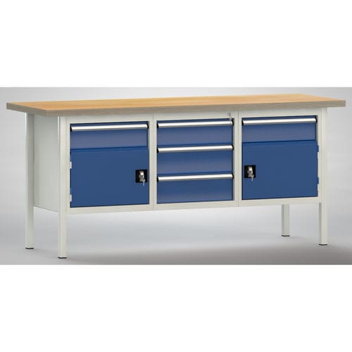Établi en hêtre - WS247E-2000M40-E7025 - KLW LUTZ - pour atelier / industriel / à 5 tiroirs