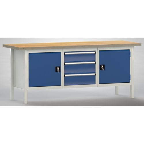 Établi en hêtre - WS247N-2000M40-E2074 - KLW LUTZ - à 3 tiroirs / à porte / avec armoire