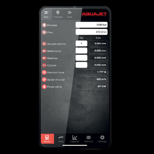 Application mobile de calcul - Aquajet Systems AB - d'écoulement des fluides / pour pompe / automatisée