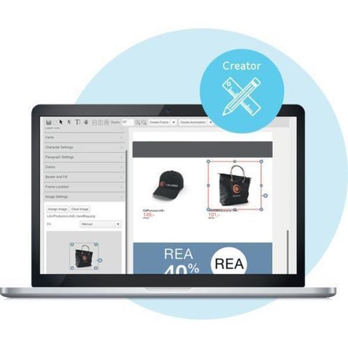 Logiciel édition basée sur un modèle - Atom Creator - miller graphics - de gestion d'images / de gestion marketing / d'automatisation