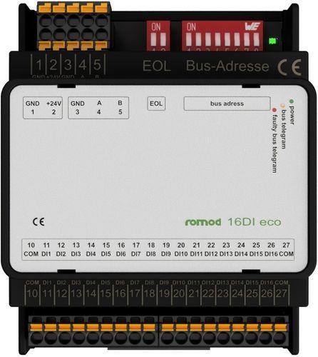 Module d'entrée numérique - romod 16DI eco - Romutec Steuer- u. Regelsysteme GmbH - RS-485 / Modbus RTU / 16 entrées numériques