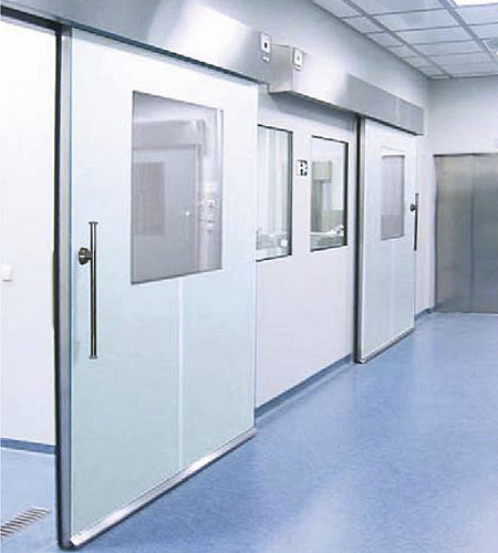 Porte coulissante - HHS CR - Puertas Angel Mir - en métal / pour salle blanche / industrielle