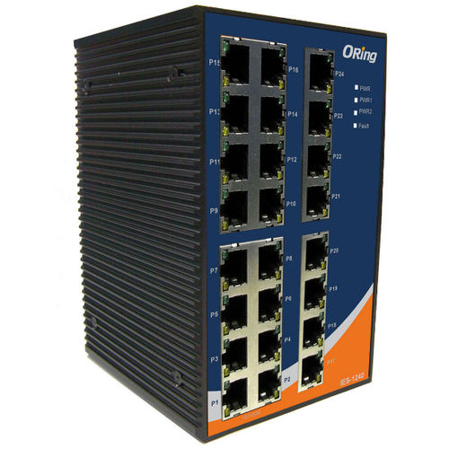 Commutateur Ethernet non administrable - IES-1240 - Oring Industrial Networking Corp. - 10/100BaseT(X) / 24 ports / sur rail DIN
