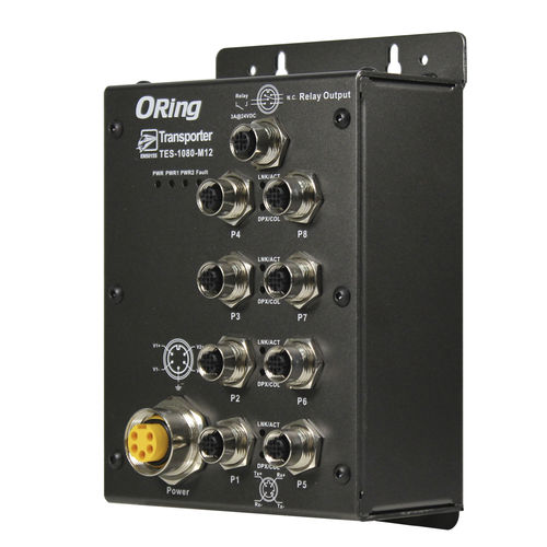 Commutateur Ethernet administrable - TES-3080-M12-BP2  - Oring Industrial Networking Corp. - 8 ports / 10/100BaseT(X) / mural
