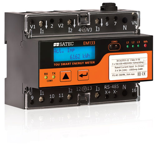 Compteur d'énergie électrique triphasé - EM133 - SATEC - sur rail DIN / RS-485 / avec afficheur LCD