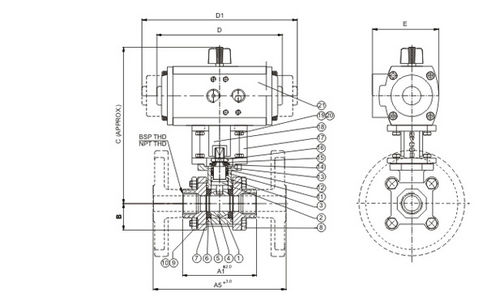 Vanne à boisseau sphérique - 2370 F - Avcon Controls PVT. Ltd. - à commande pneumatique / de contrôle / 3 pièces