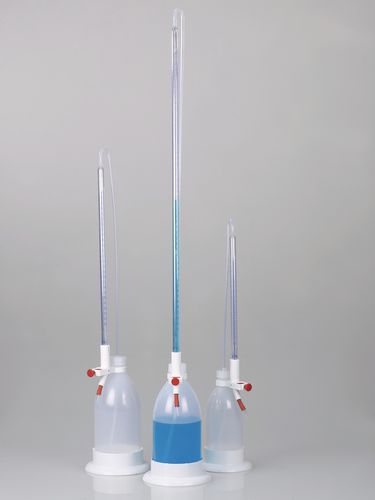 Burette de titration - 9695 series - Bürkle - en verre borosilicaté / résistant aux produits chimiques / avec chemise de protection contre les éclats