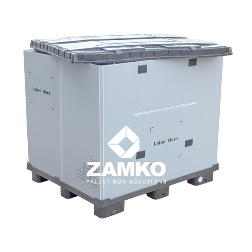 Caisse-palette en plastique - PAN.b87.F - ZAMKO - gerbable / avec couvercle / à ridelles rabattables