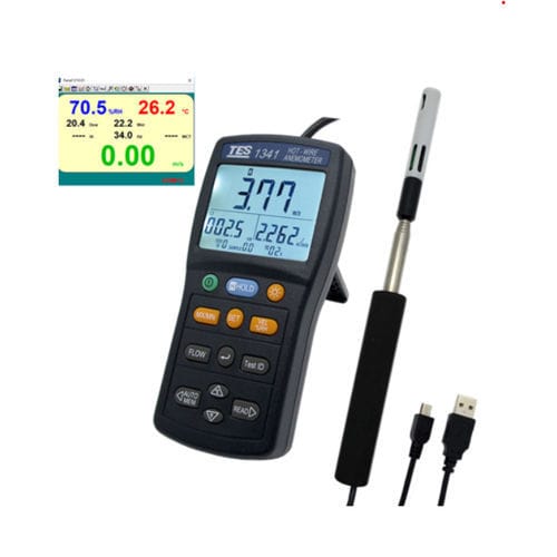 Thermo-anémomètre à fil chaud - TES-1341 - TES Electrical Electronic Corp. - numérique / alimenté par batterie / USB