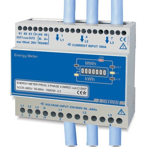 Compteur d'énergie électrique triphasé - C15WPM100 - FRER - sur rail DIN