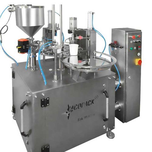 Remplisseuse / scelleuse de gobelets - TEK1 - Jacopack - contrôlée par PLC / rotative / pour produits cosmétiques