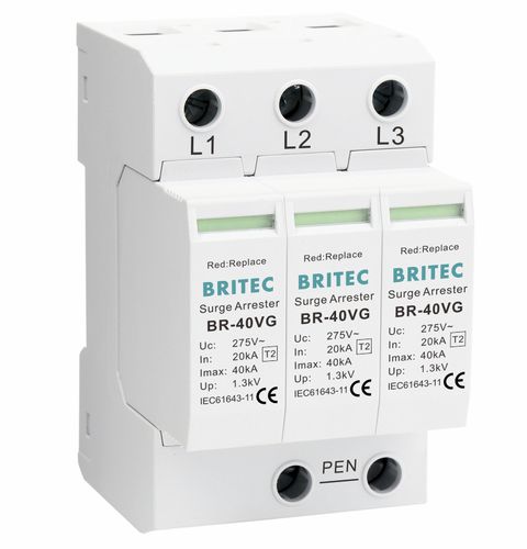 Parafoudre de type 2 - BR-40VG 3P series - Britec Electric Co., Ltd - classe II / enfichable / sur rail DIN