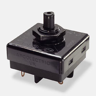 Interrupteur rotatif - 2 A, 250 V | 9000 - Arcolectric - unipolaire / résistant aux éclaboussures / à 4 positions