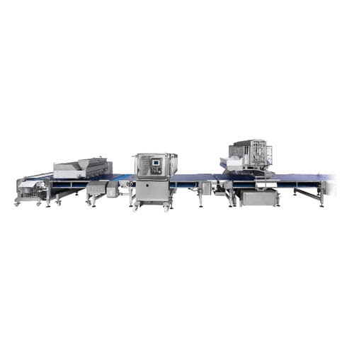 Ligne de garniture de pizzas contrôlée par PLC - Alimec - haute capacité / multitête