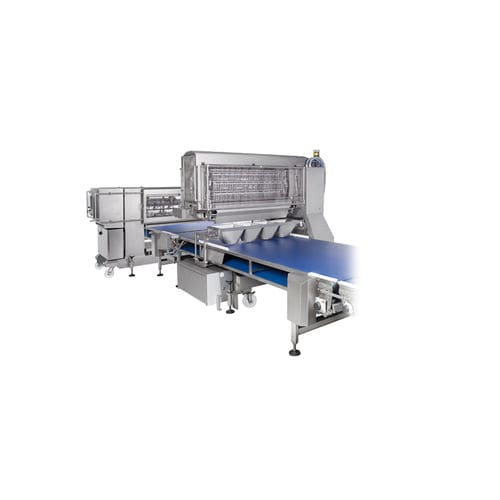 Garnisseuse de pizza contrôlée par PLC - Alimec - haute capacité / multitête / de champignons