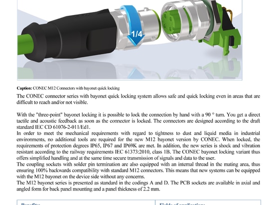 Série de connecteurs CONEC M12 avec verrouillage rapide à baïonnette