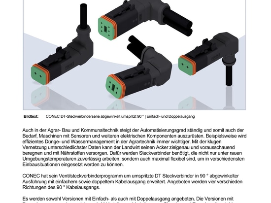 Connecteur agricole série CONEC surmoulé, coudé à 90°