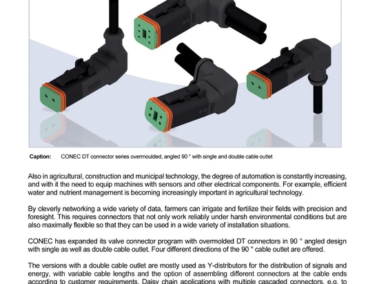 Connecteur agricole série CONEC surmoulé, coudé à 90°