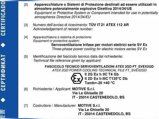 CERTIFICATION ATEX CAT.2 POUR LES SYSTÈMES DE VENTILATION FORCÉE DES MOTEURS ATEX IE2 et IE3 de MOTIVE