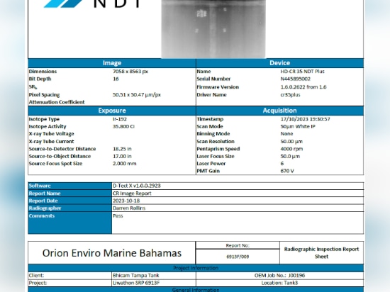 Orion Enviro Marine Service fournit des services pour les matières dangereuses en utilisant le système de radiographie informatisée de DÜRR NDT