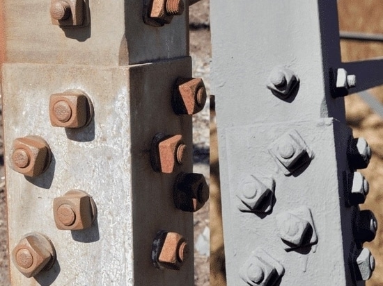 comparaison de structures rouillées avant puis après application de GALVAGRID RUST ANODE PRIMER SYNERDIS