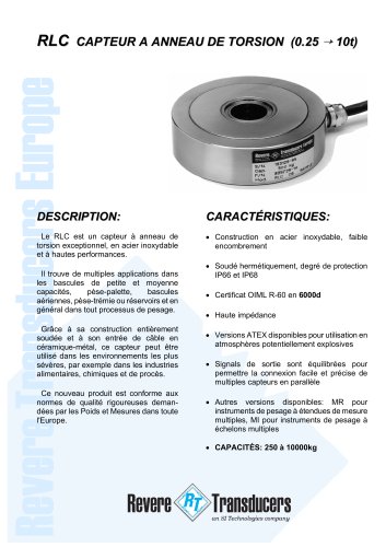 RLC CAPTEUR A ANNEAU DE TORSION (0.25 -> 10t)