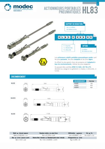 Actionneur rotatif portable pneumatique HL83